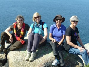 Where land ends in Spain: Finisterre, (from left Annie, Alison, Monica, Janet)