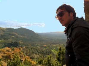 Vincenzo, minus moustache, overlooking the family's small olive farm, Lucca