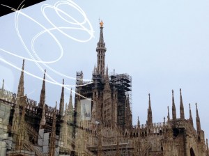 Duomo di Milan through window of Museum of Modern Art